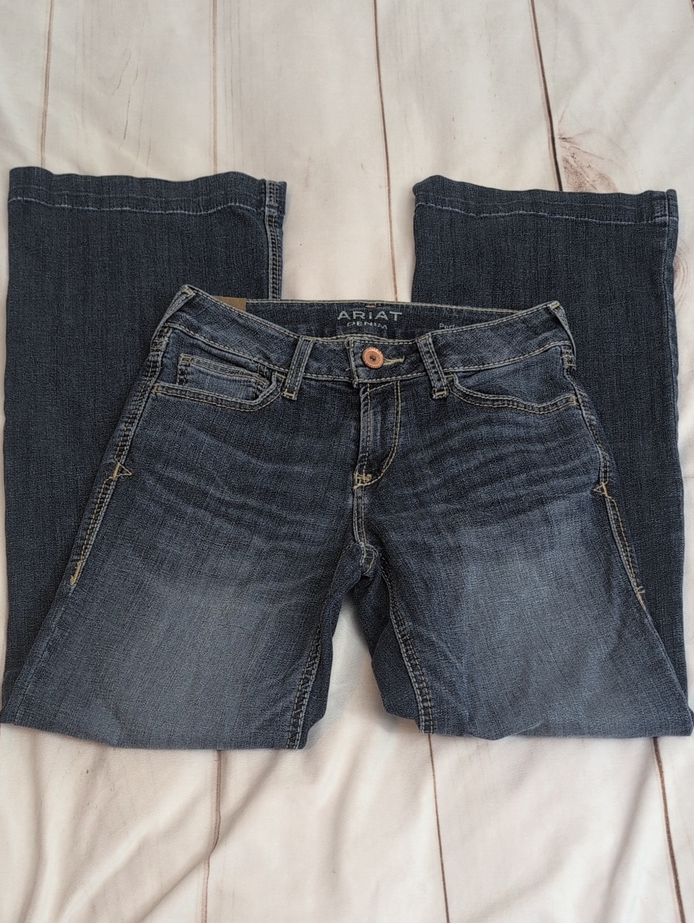Ariat Perfect Rise Trouser Jeans Women’s 27S Short Western Wide Leg Blue Denim